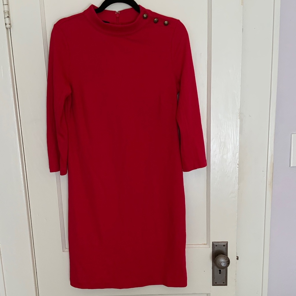 TALBOTS red cotton knit dress, long sleeve, Sz S